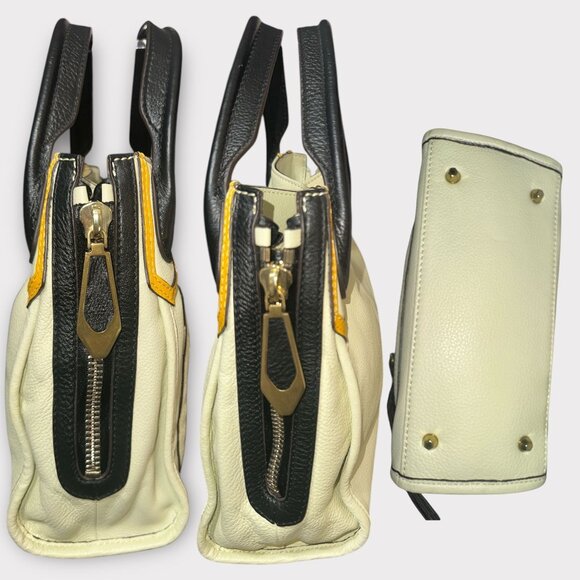 OrYANY Tote Yellow Black Colorblock Italian Pebbled Leather Ruby Bag Convertible - Picture 6 of 10